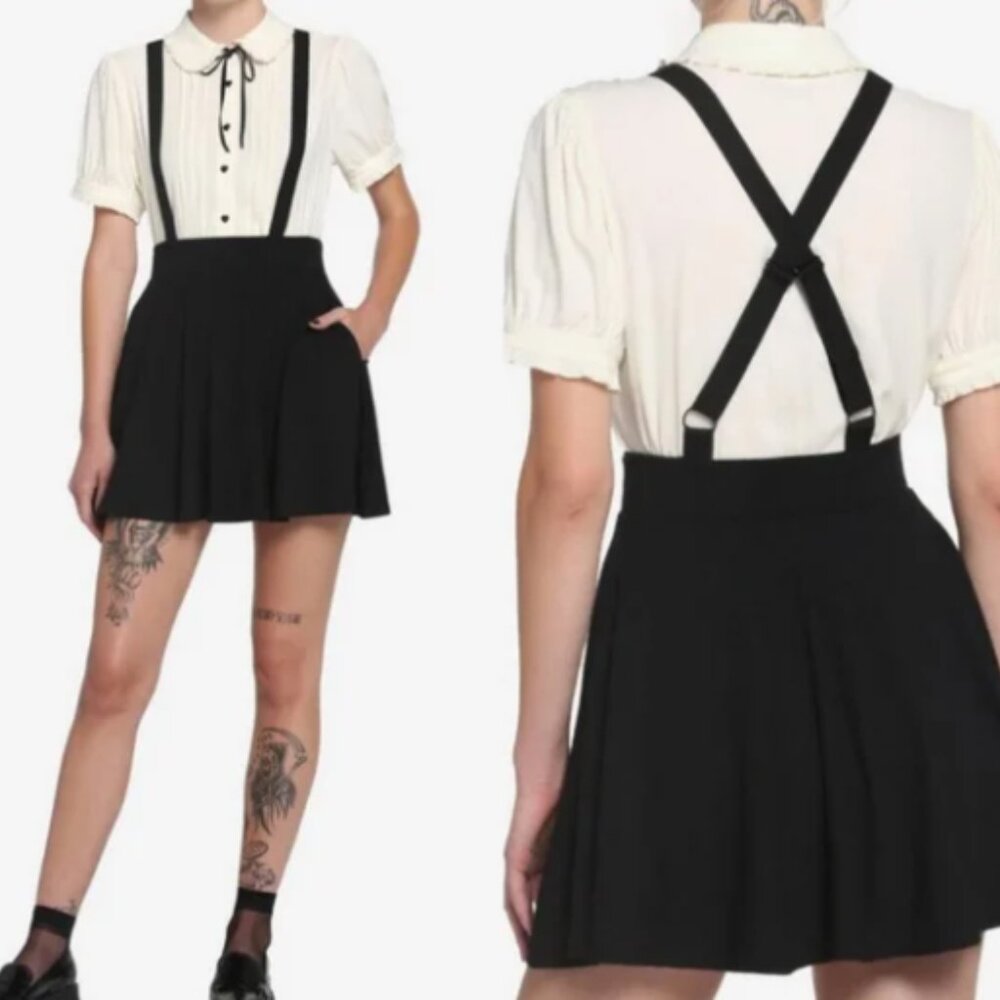 NWT Hot Topic Black Suspender Mini Skirt Size L Goth Mall Goth Overall Skirt